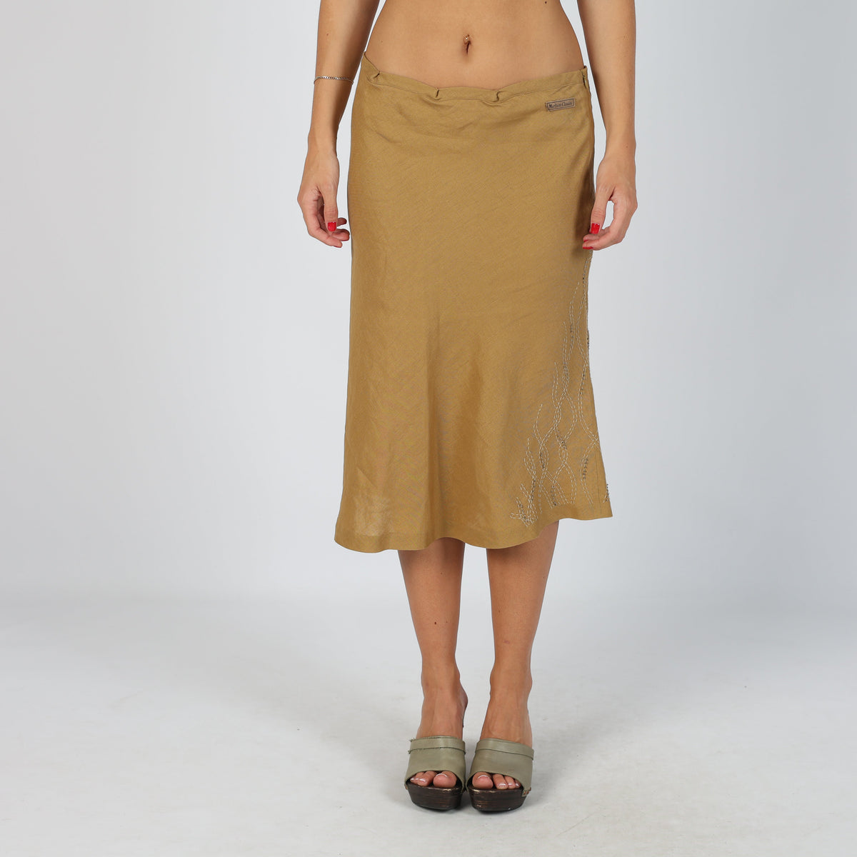 Tan 90s Marlboro Classics Woven Midi Skirt Linen (S)