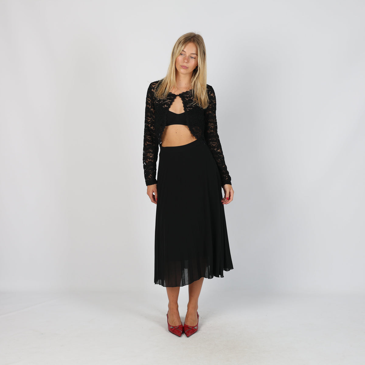 Black Y2K Woven Midi Skirt (XXS)