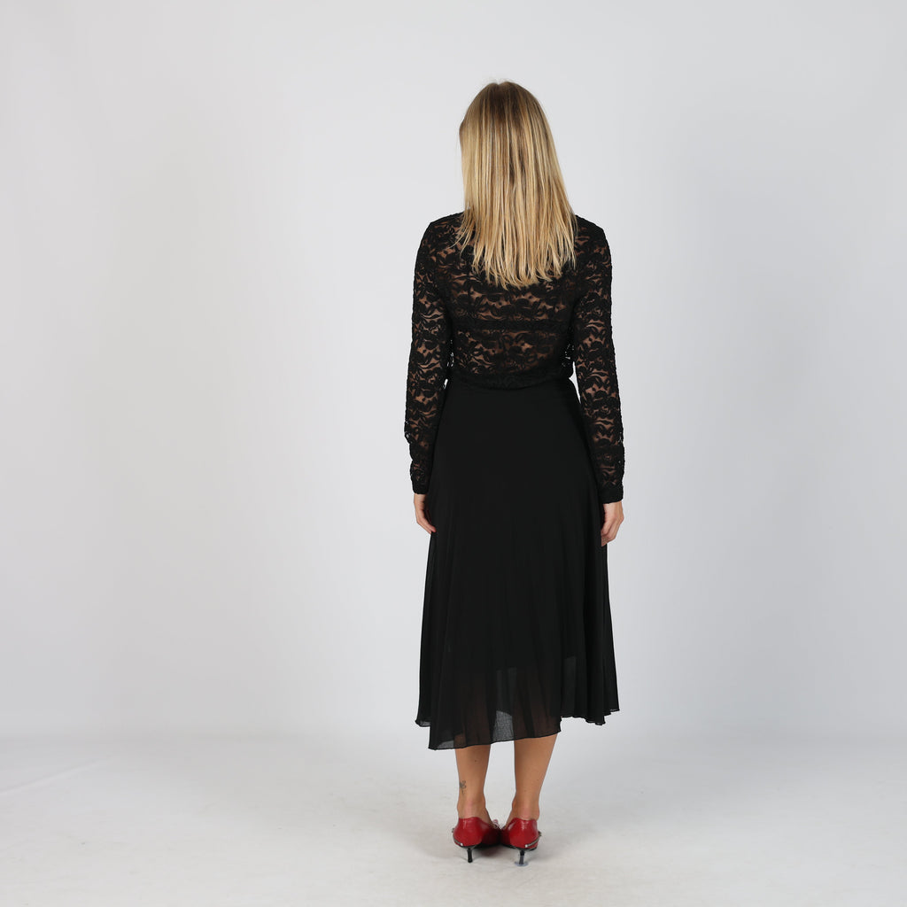 Black Y2K Woven Midi Skirt (XXS)