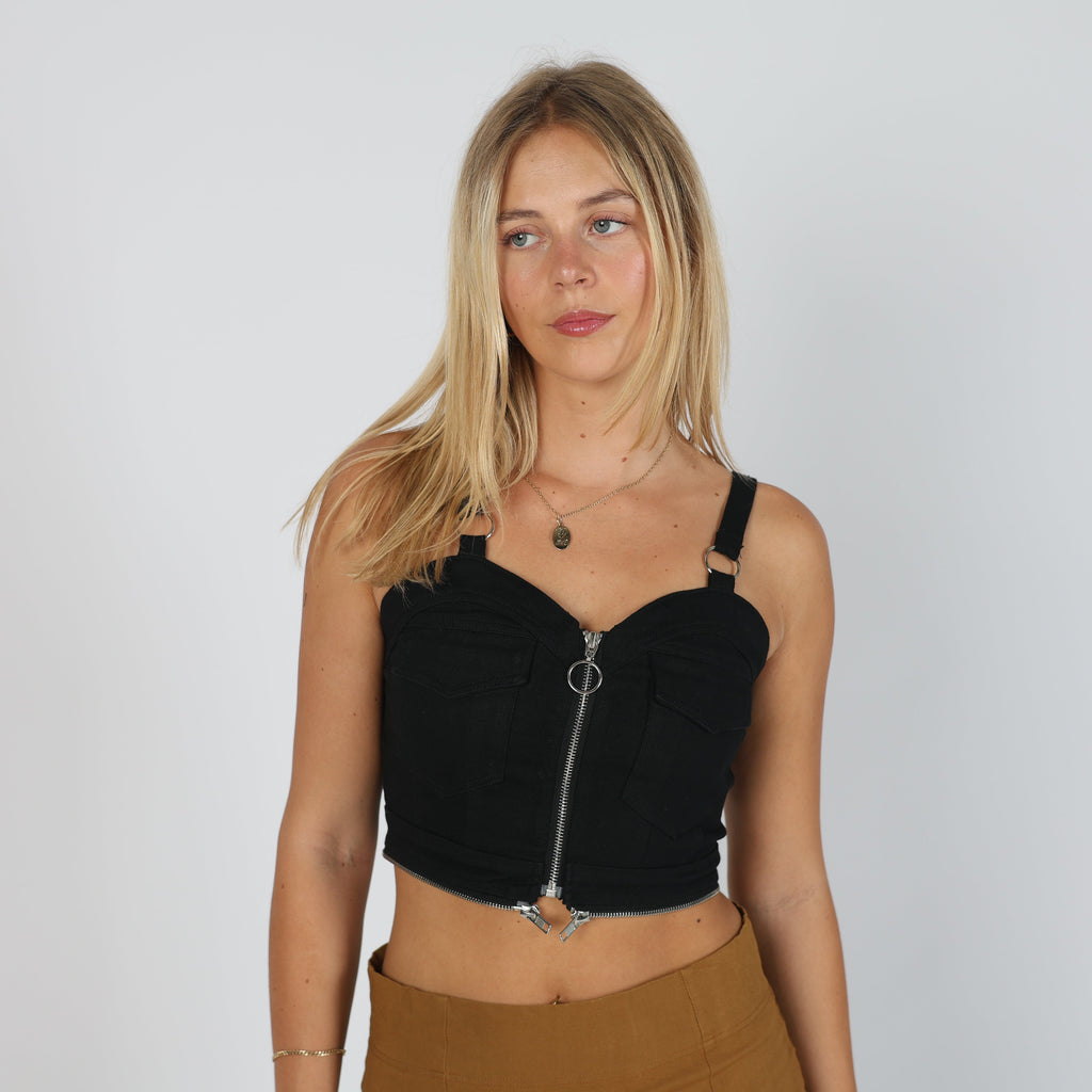 Black Y2K Denim Waistcoat (S)