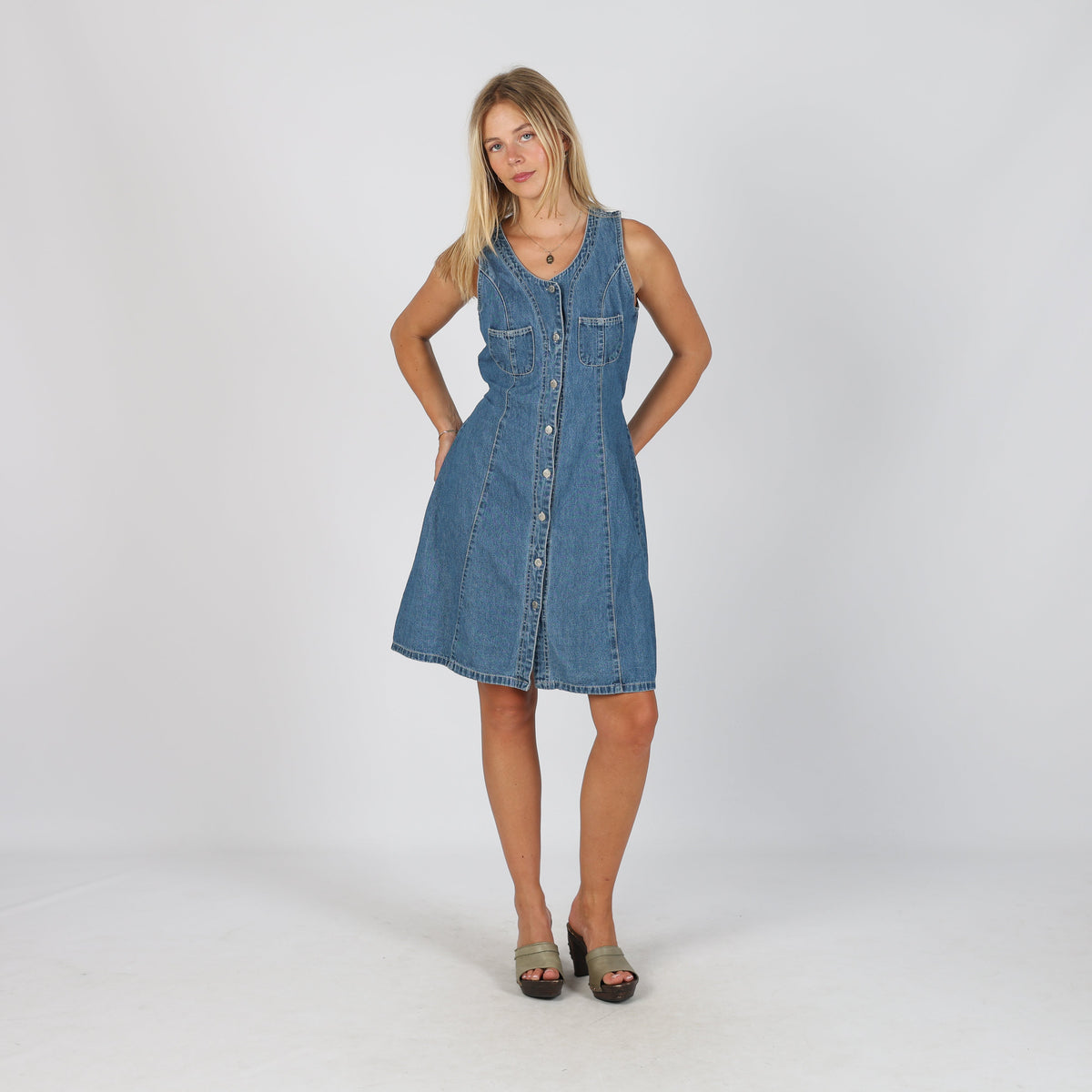 Blue Y2K Denim Midi Dress (M)