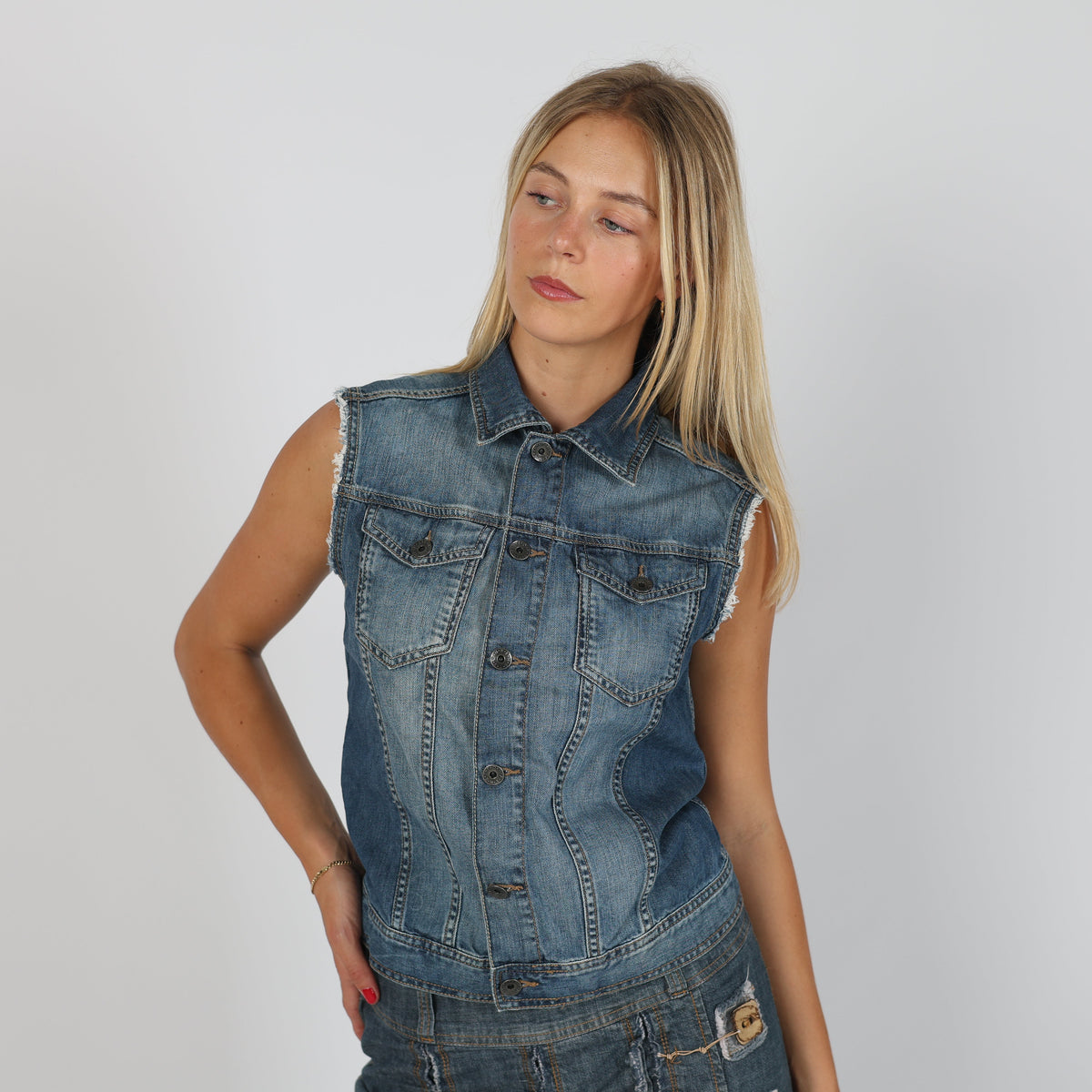 Blue Y2K United Colors of Benetton Denim Jacket Sleeveless (S)