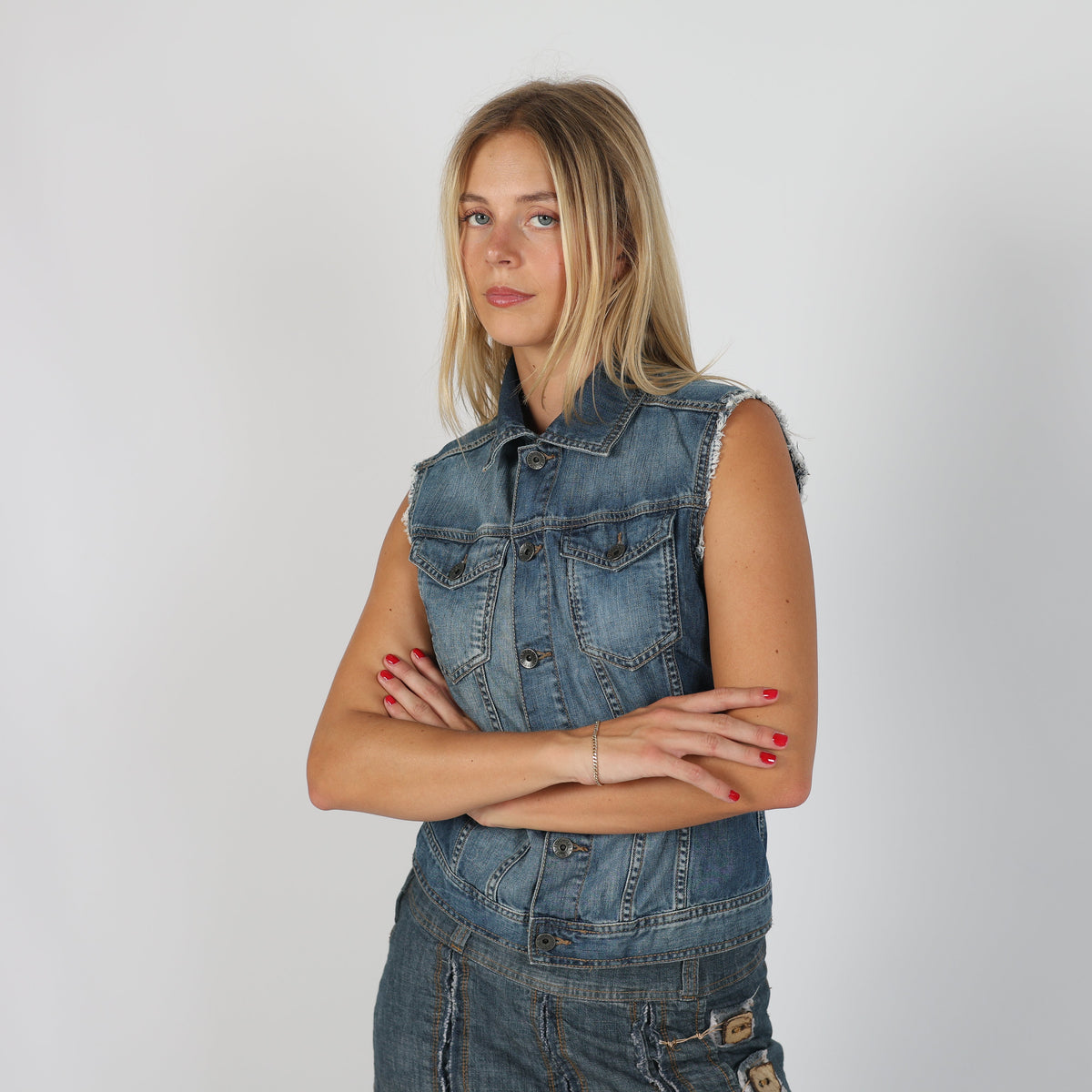 Blue Y2K United Colors of Benetton Denim Jacket Sleeveless (S)