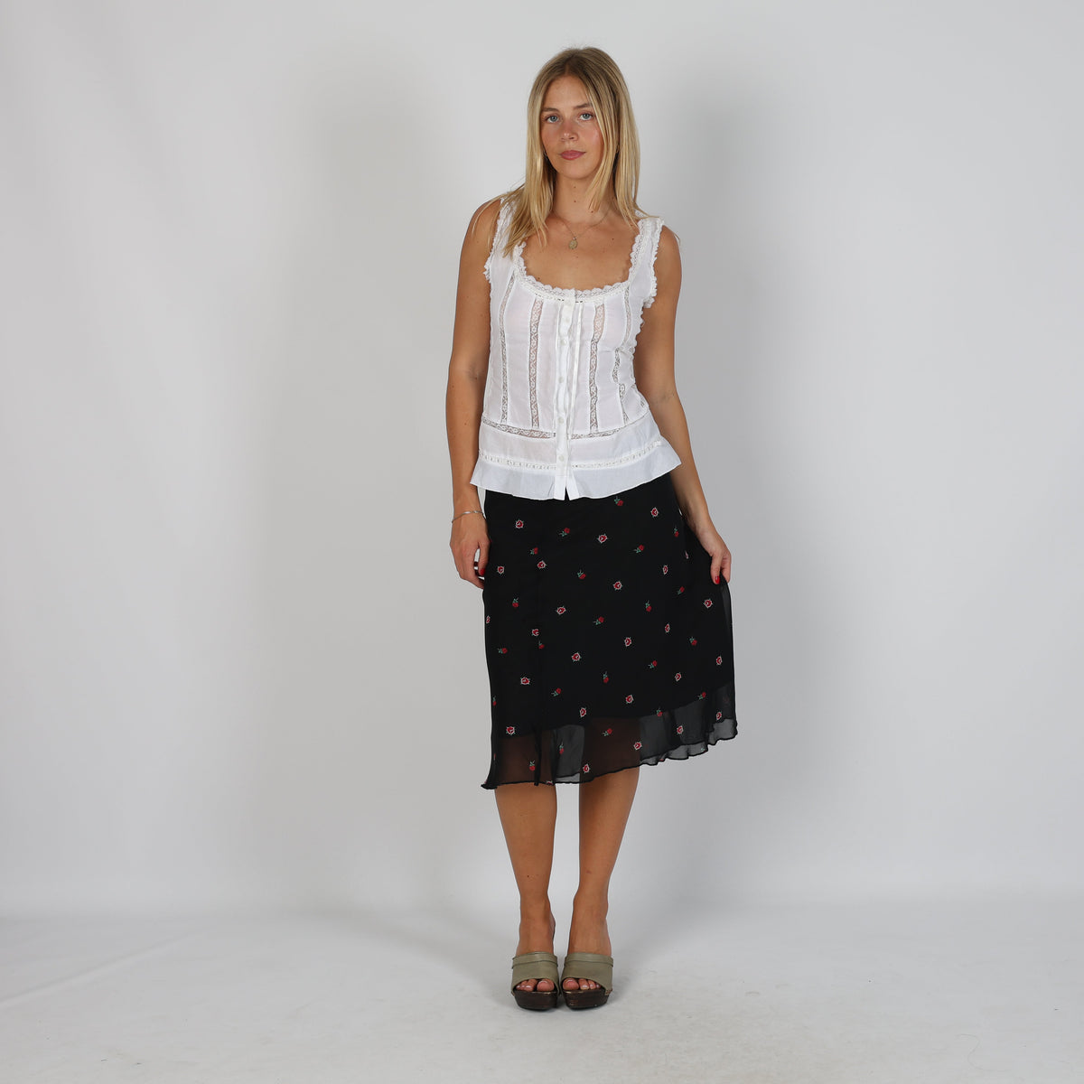 Black Y2K Woven Midi Skirt (XS)