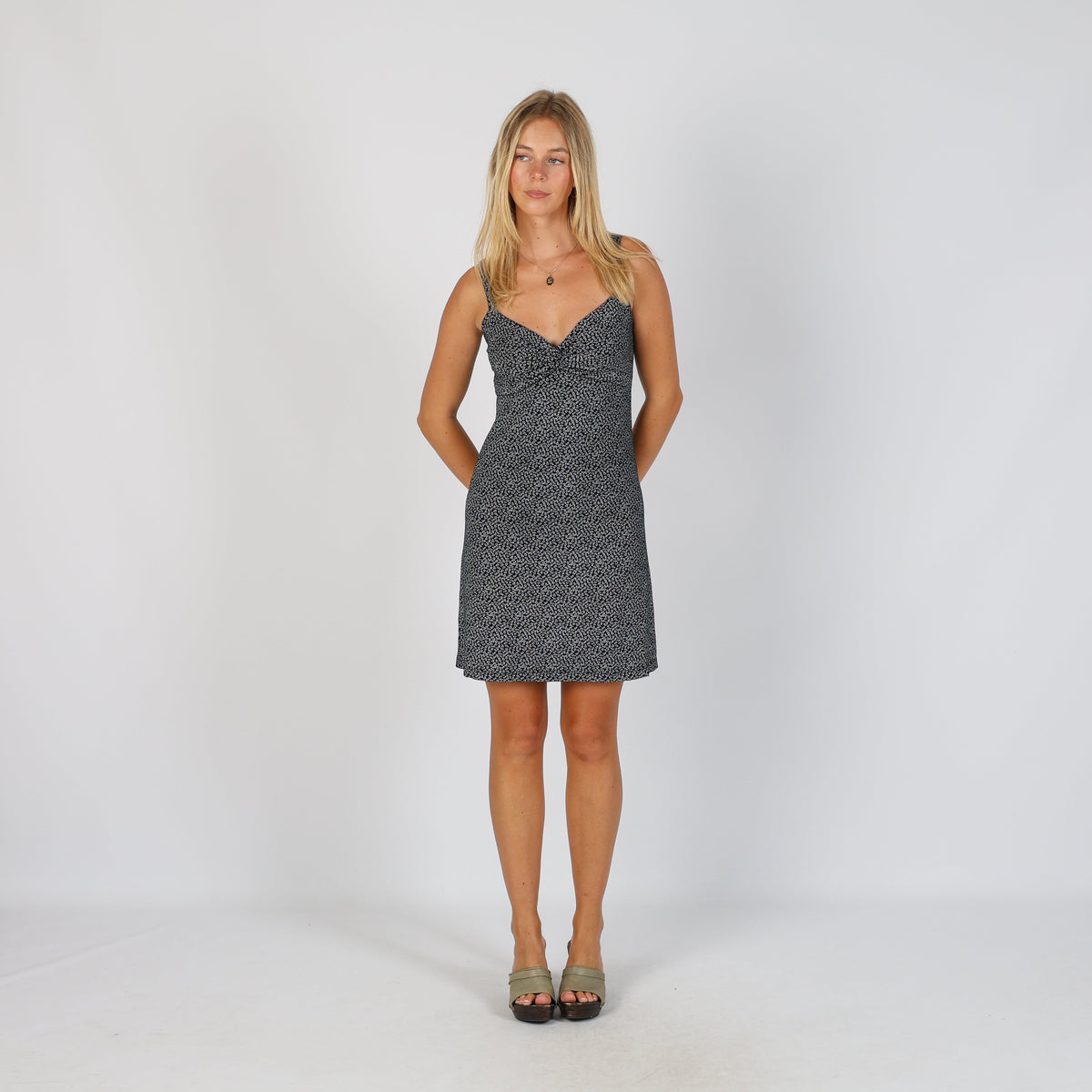 Black Y2K Made in Italy Woven Mini Dress (S)