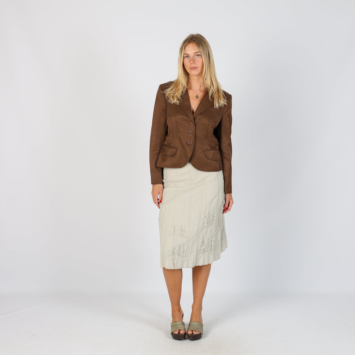 Beige Y2K Penny Black Woven Midi Skirt (S)