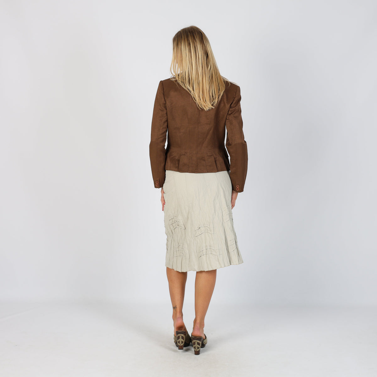 Beige Y2K Penny Black Woven Midi Skirt (S)