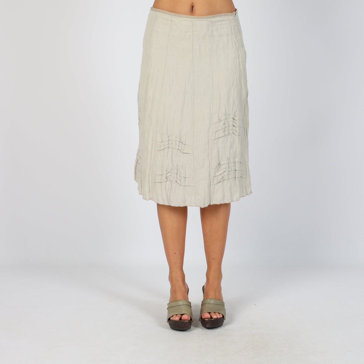 Beige Y2K Penny Black Woven Midi Skirt (S)
