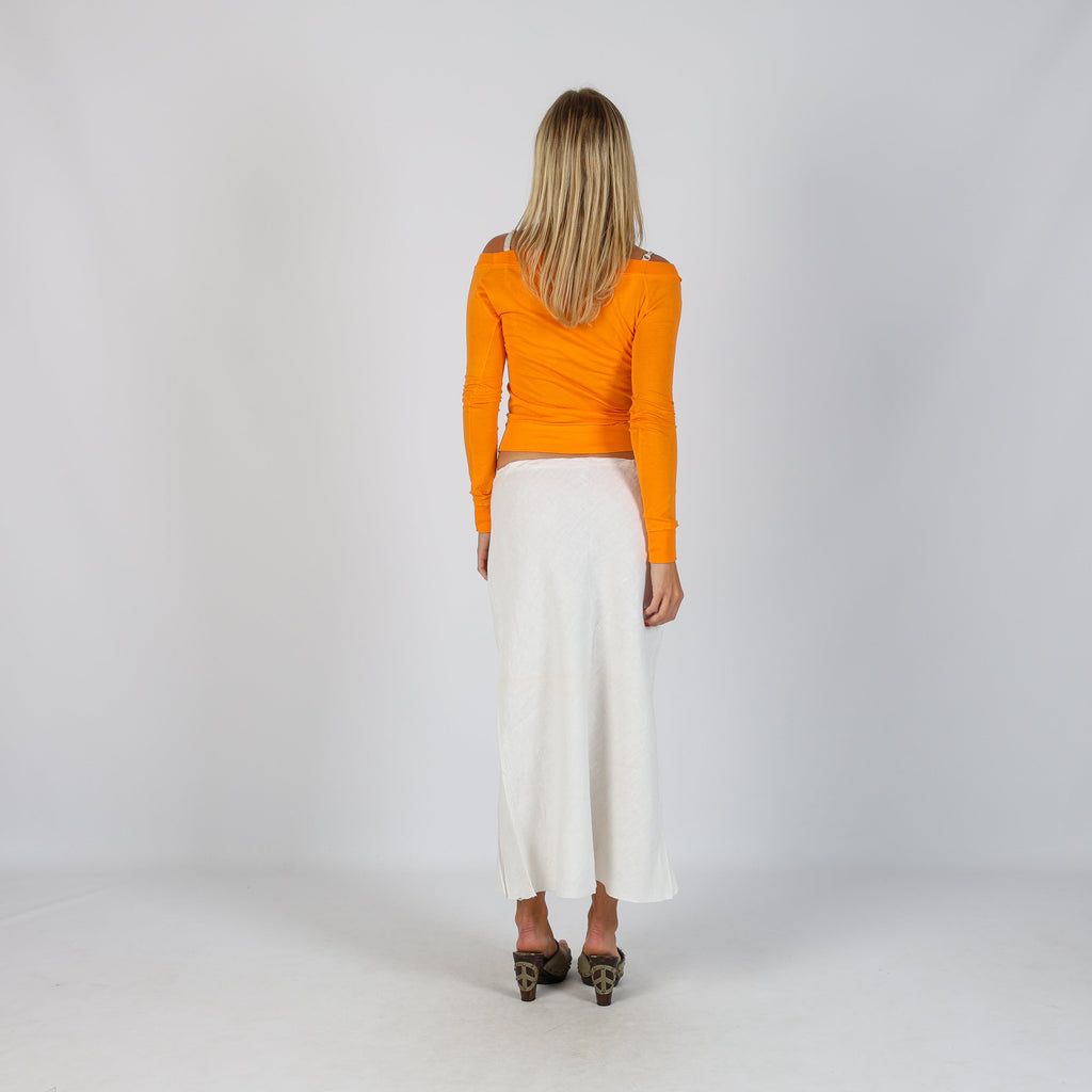 White Y2K Woven Maxi Skirt (M)