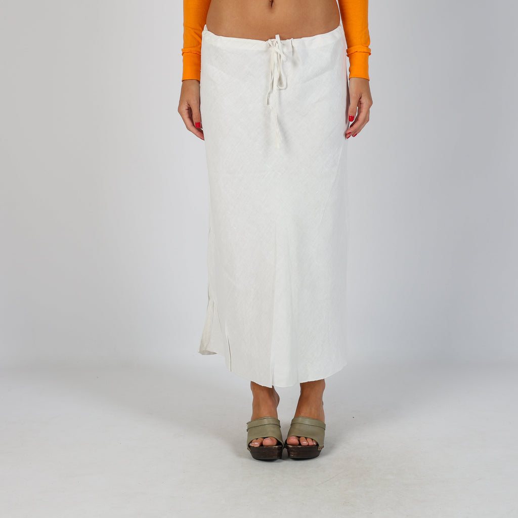 White Y2K Woven Maxi Skirt (M)