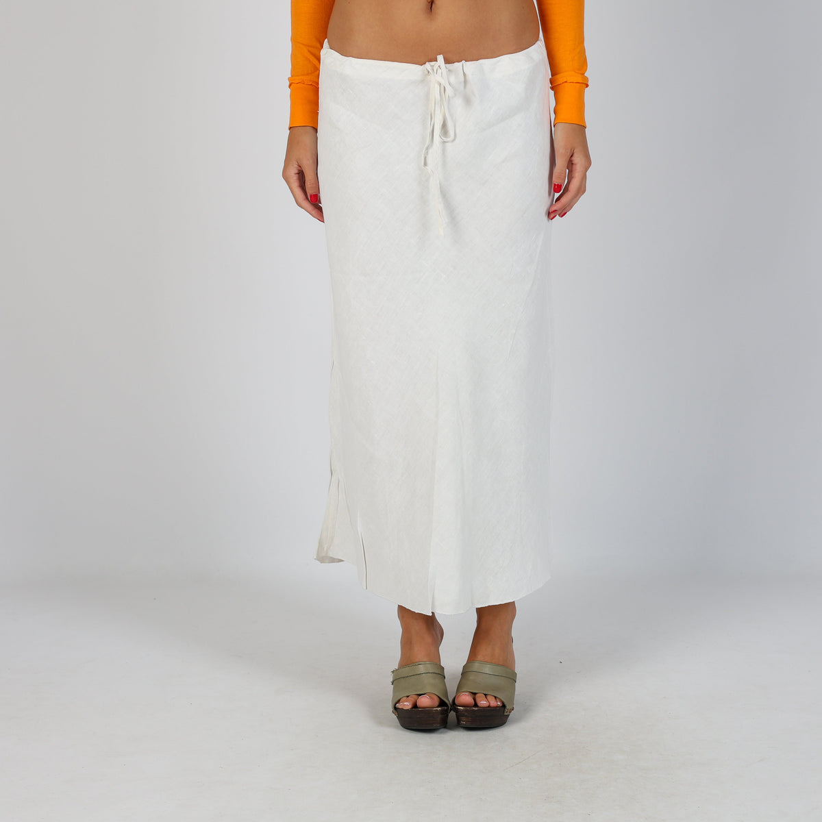 White Y2K Woven Maxi Skirt (M)