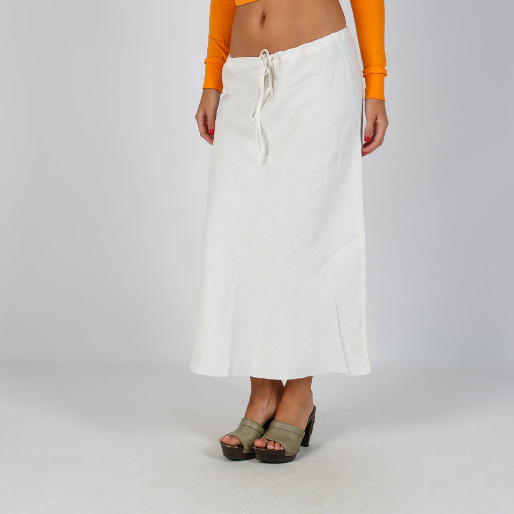 White Y2K Woven Maxi Skirt (M)