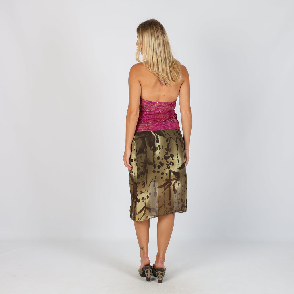 Dark Green Y2K Made in Italy Woven Midi Skirt (XS)