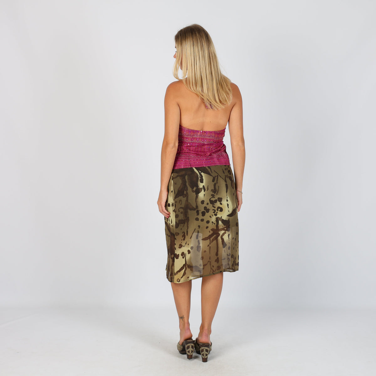 Dark Green Y2K Made in Italy Woven Midi Skirt (XS)