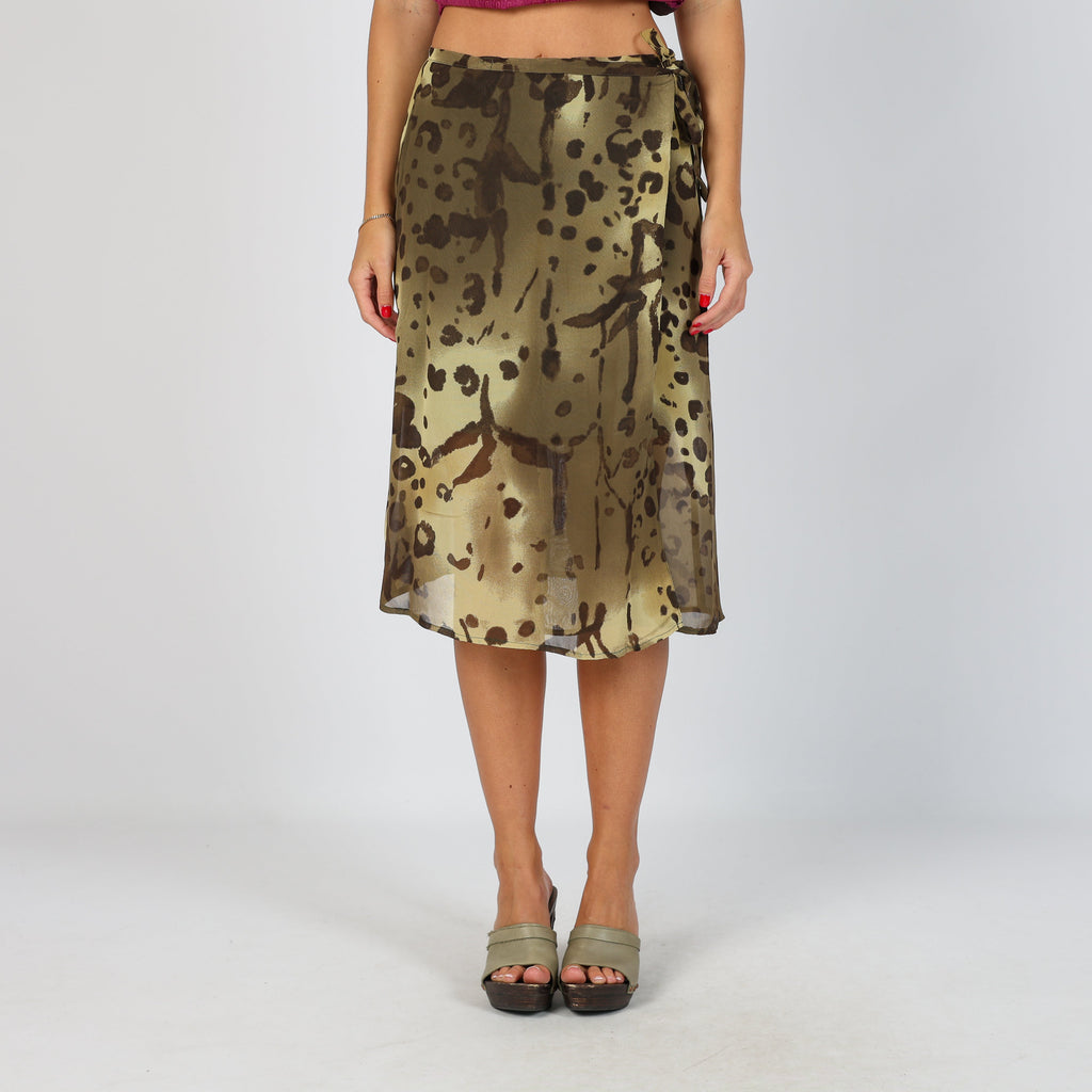 Dark Green Y2K Made in Italy Woven Midi Skirt (XS)