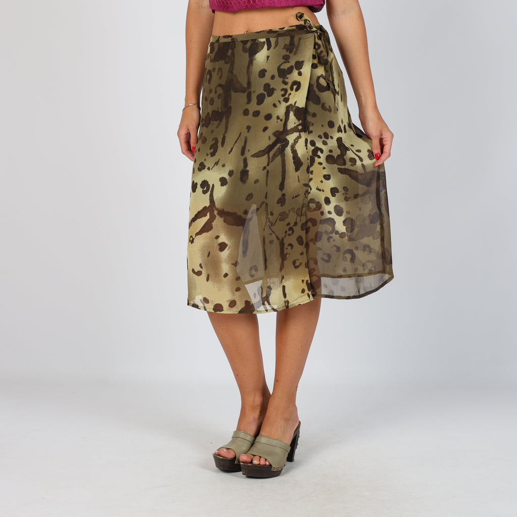 Dark Green Y2K Made in Italy Woven Midi Skirt (XS)