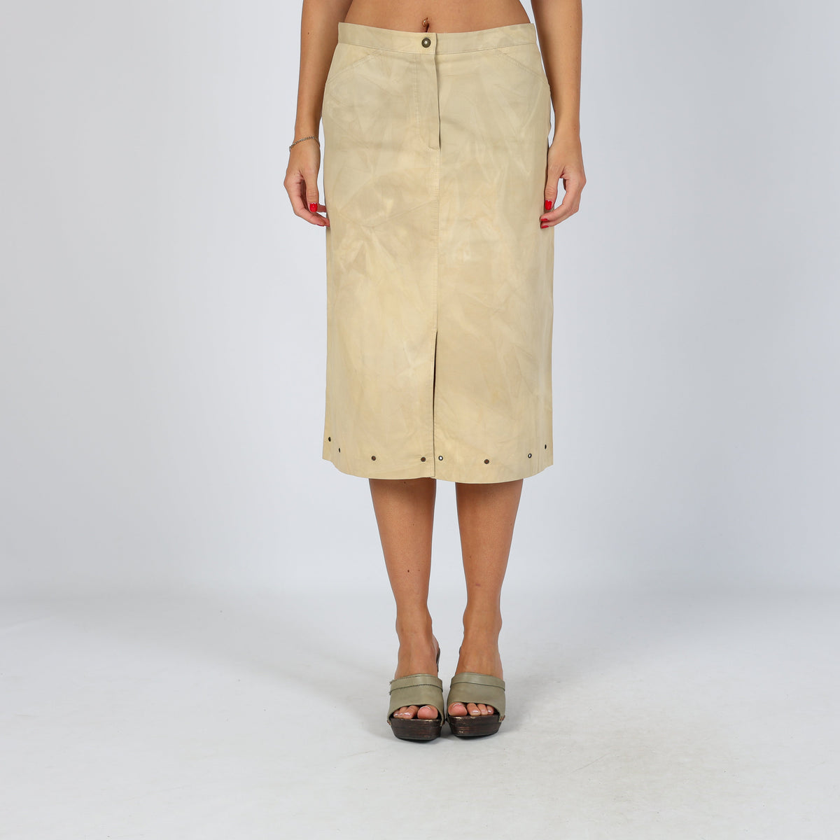 Tan 90s Made in Italy Woven Midi Skirt (S)