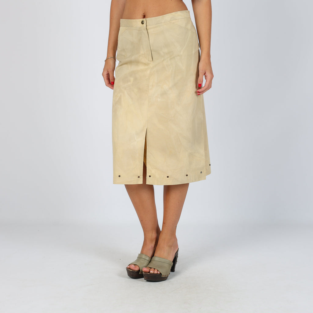 Tan 90s Made in Italy Woven Midi Skirt (S)
