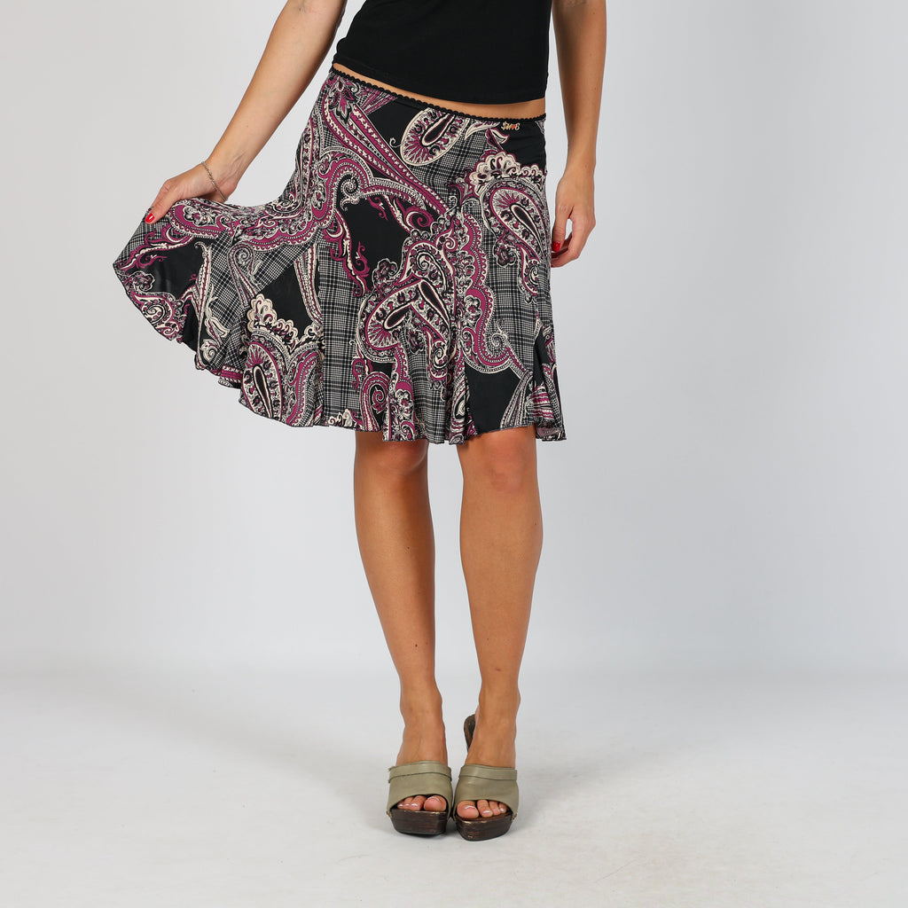 Black Y2K Monella Vagabonda Woven Midi Skirt (XS)