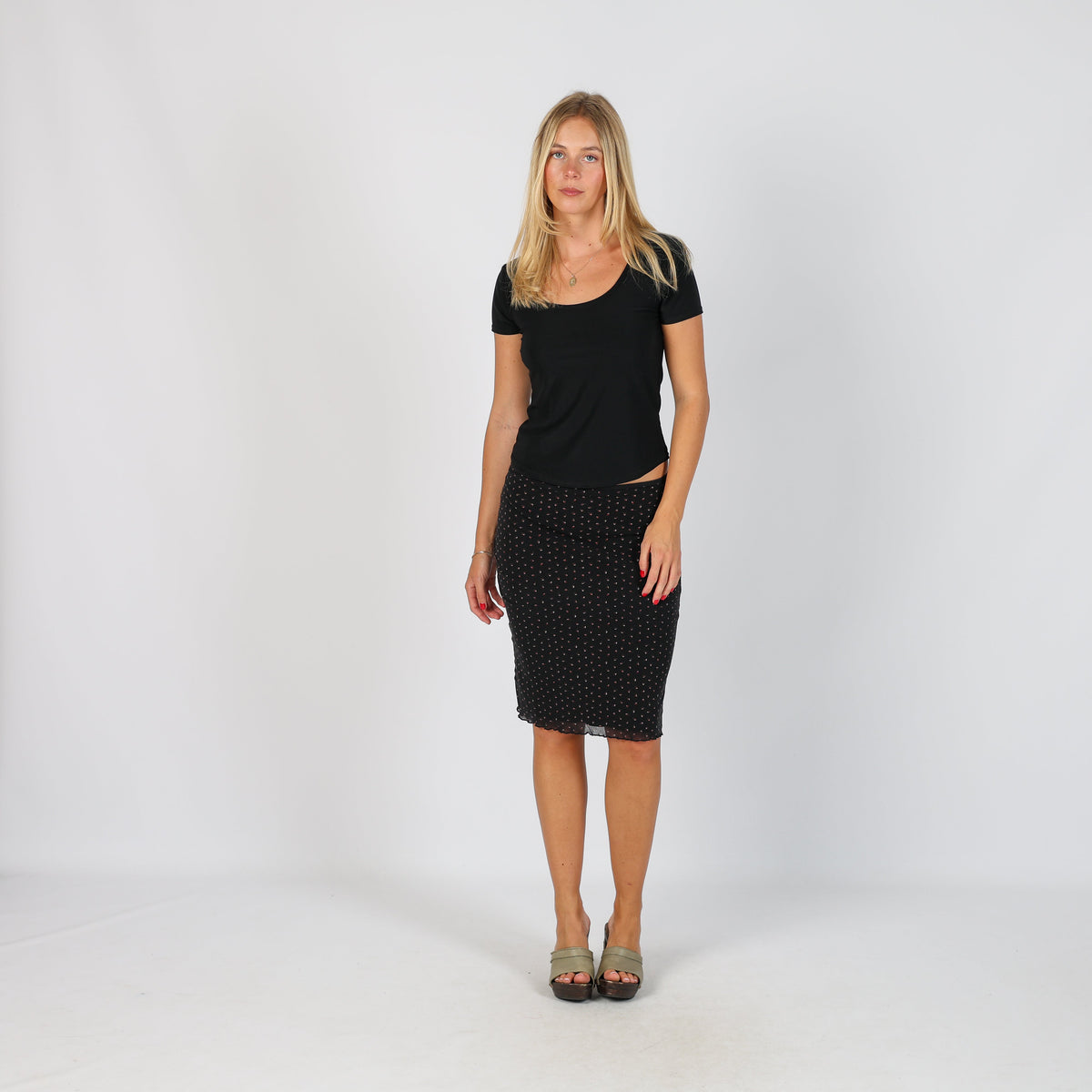 Black Y2K Clockhouse Woven Midi Skirt (XS)