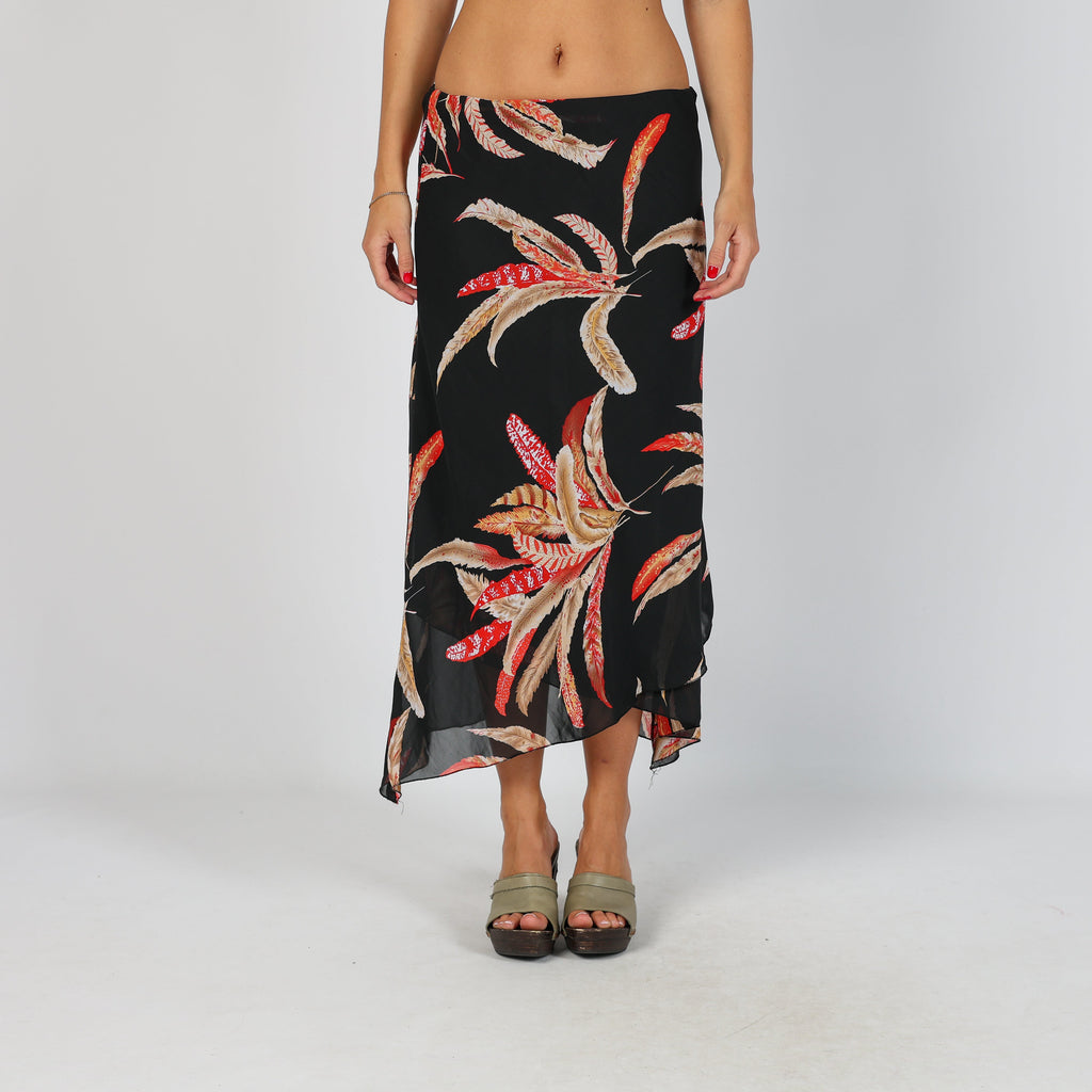 Black Y2K Woven Midi Skirt (XS)