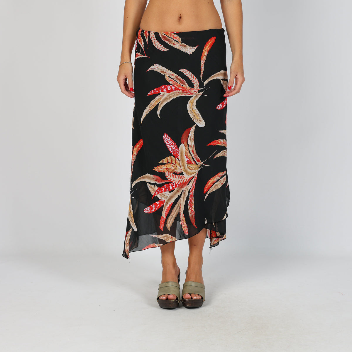 Black Y2K Woven Midi Skirt (XS)
