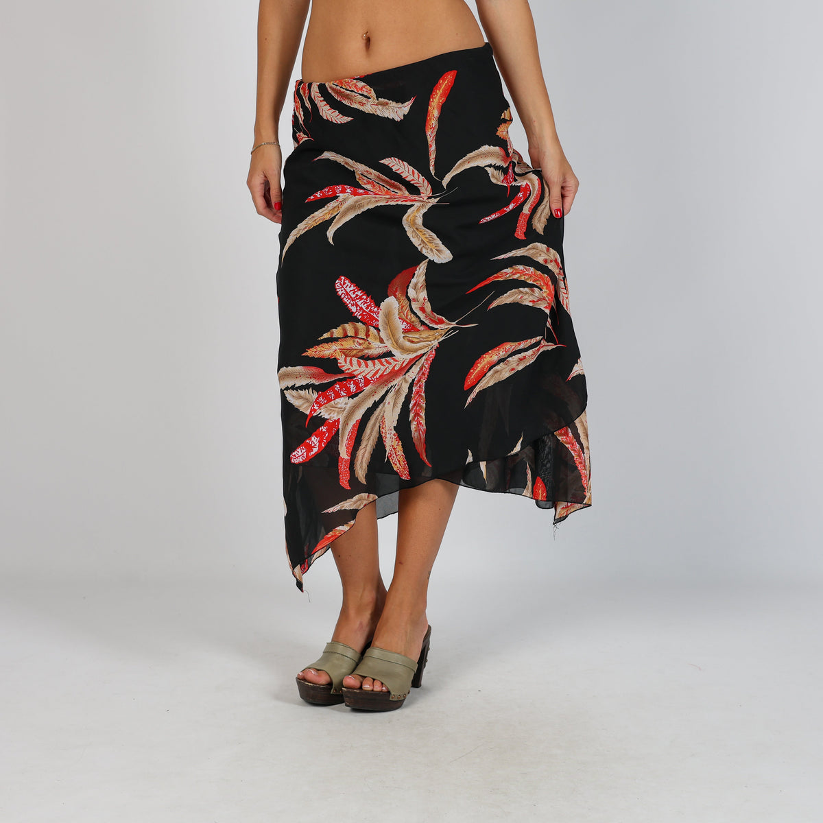 Black Y2K Woven Midi Skirt (XS)