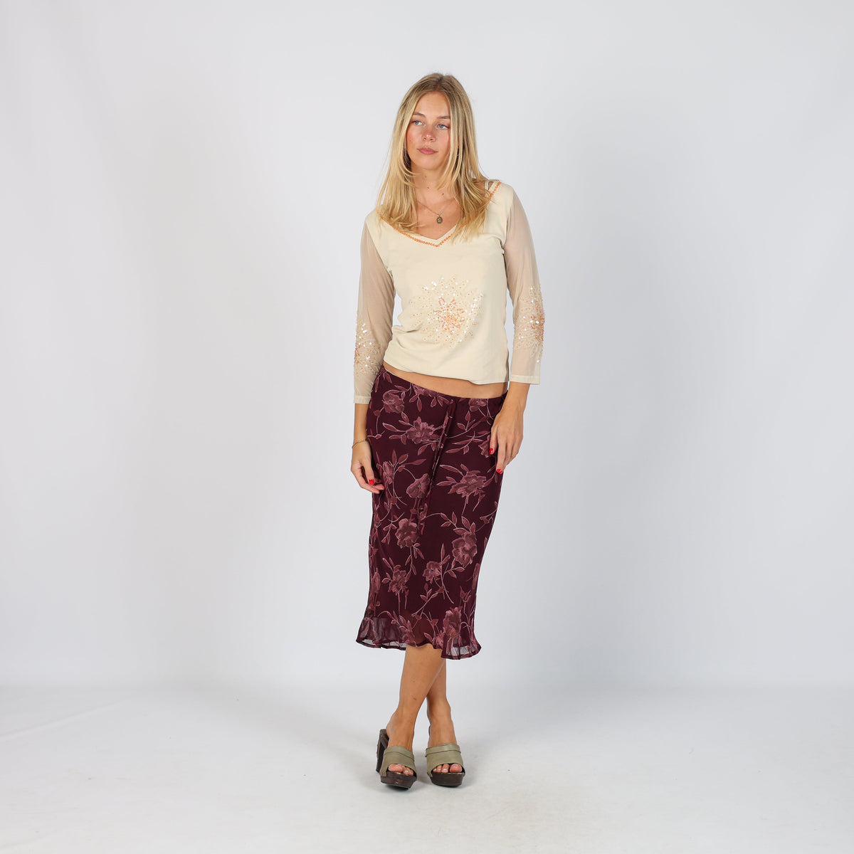 Purple Y2K Woven Midi Skirt (XS)