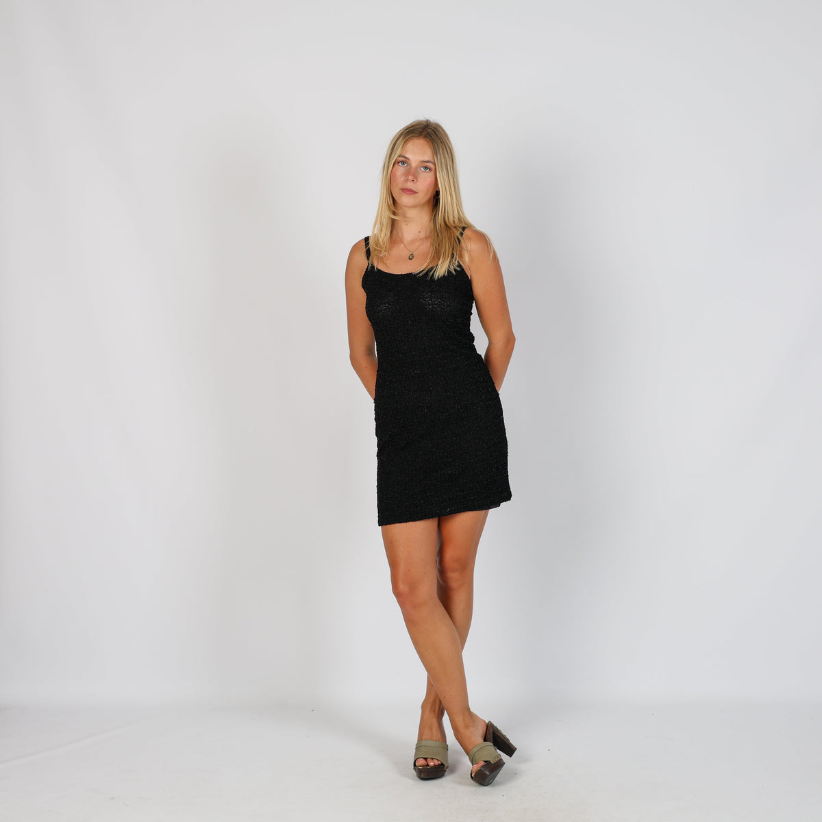 Black Y2K Woven Mini Dress (XS)