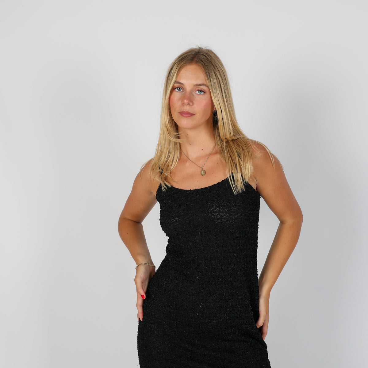 Black Y2K Woven Mini Dress (XS)