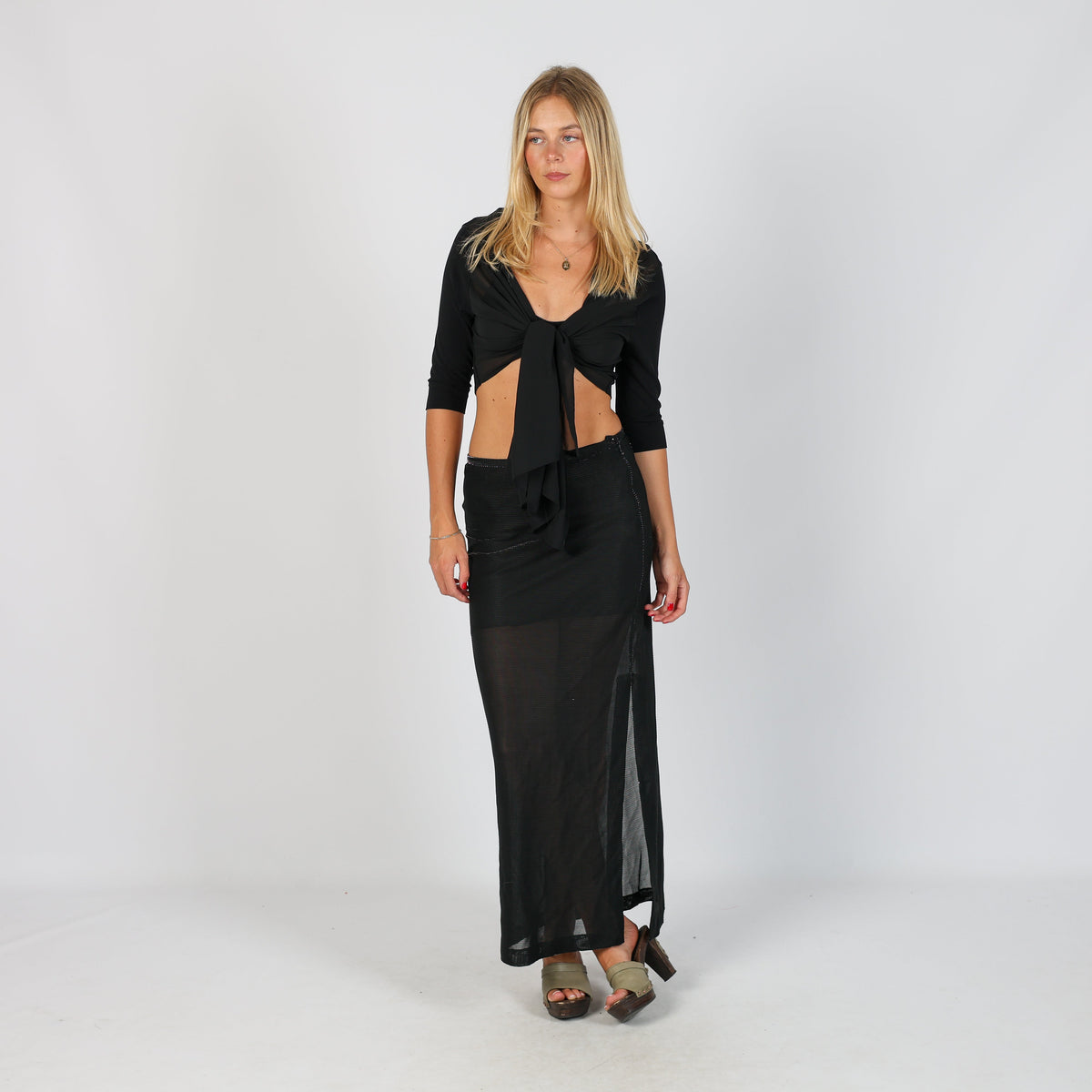 Black Y2K Made in Italy Woven Maxi Skirt (XS)