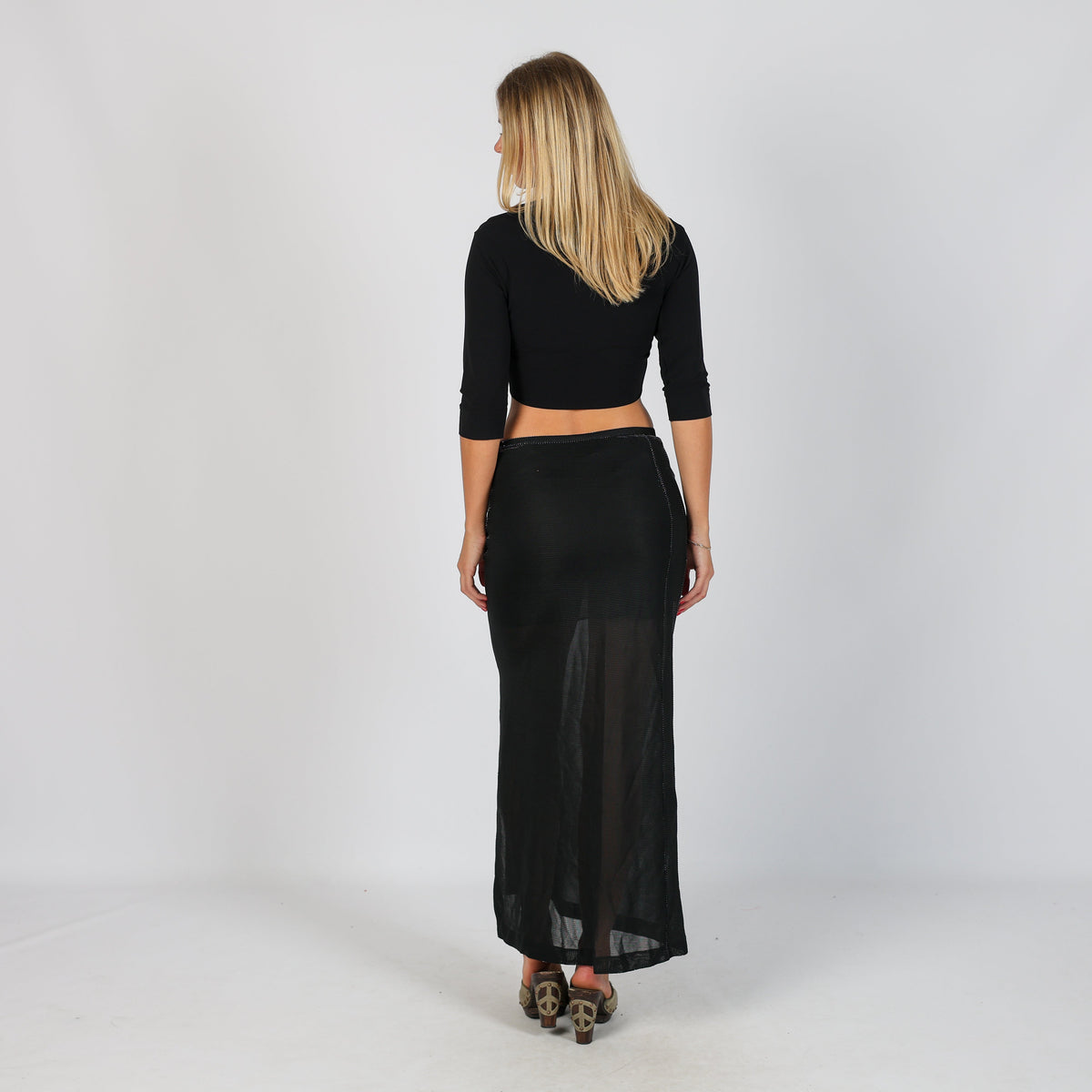 Black Y2K Made in Italy Woven Maxi Skirt (XS)