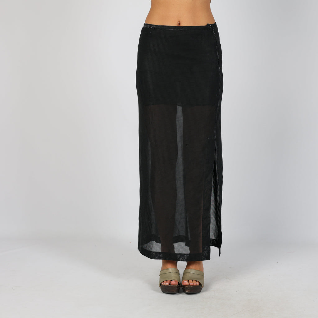 Black Y2K Made in Italy Woven Maxi Skirt (XS)