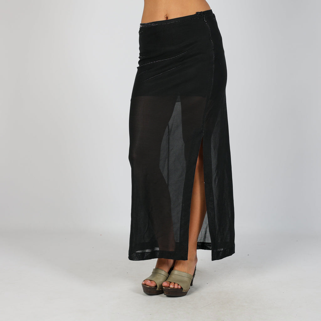 Black Y2K Made in Italy Woven Maxi Skirt (XS)