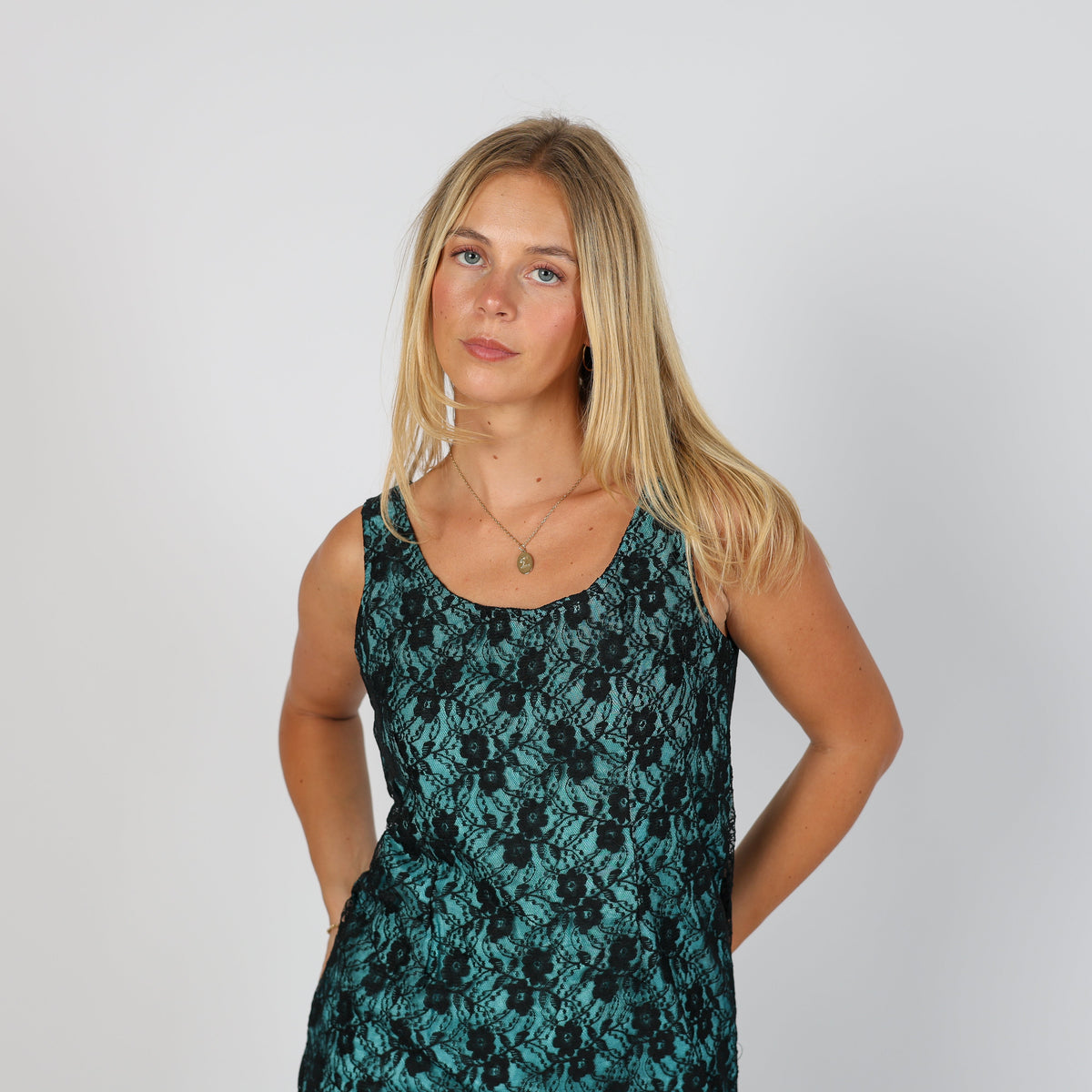 Turquoise Y2K Yes or No Woven Mini Dress (S)