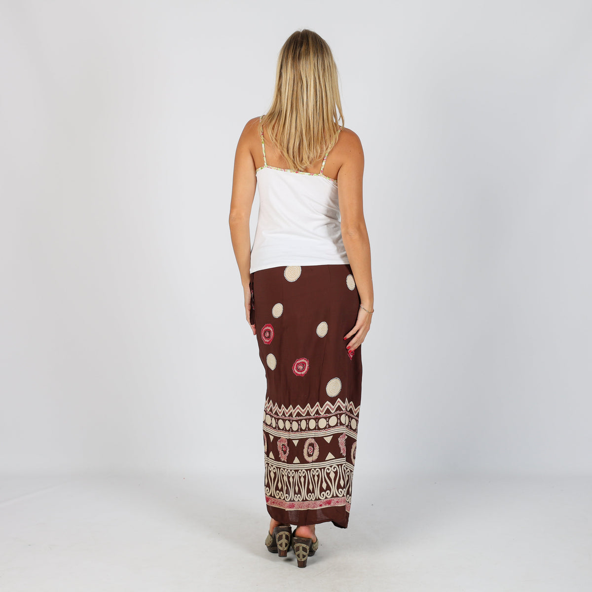 Brown Y2K Woven Maxi Skirt Adjustable (S)