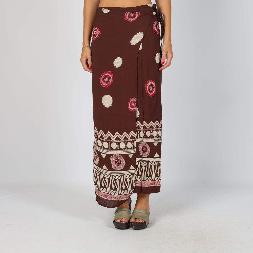 Brown Y2K Woven Maxi Skirt Adjustable (S)