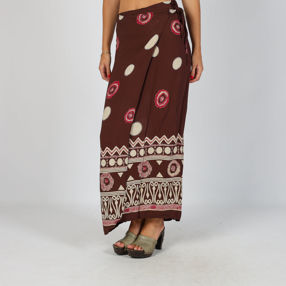 Brown Y2K Woven Maxi Skirt Adjustable (S)