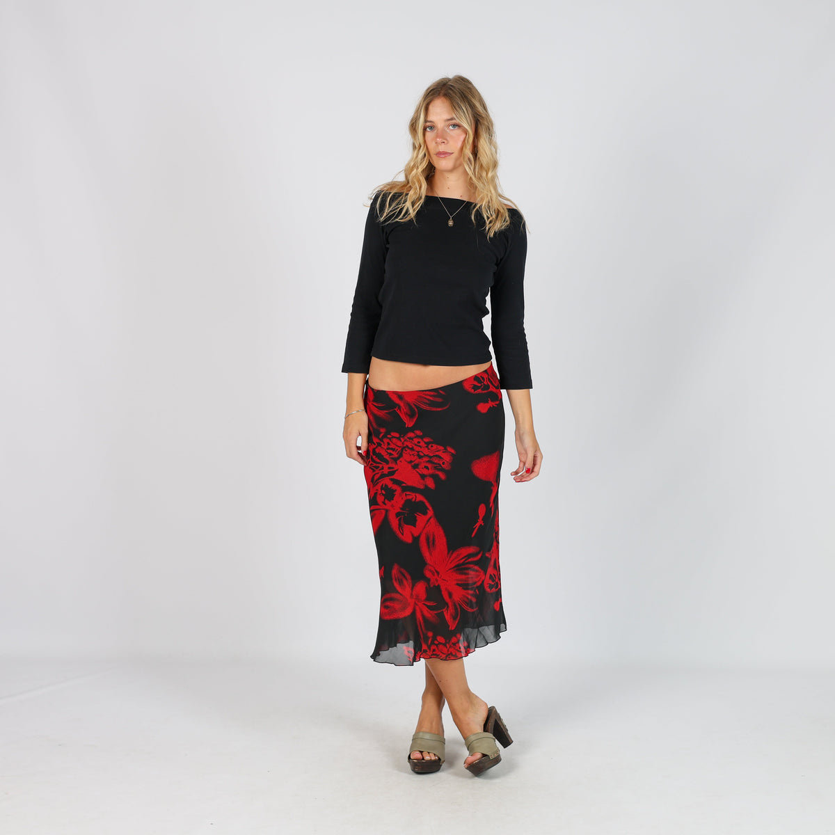 Black Y2K Made in Italy Woven Midi Skirt (S)