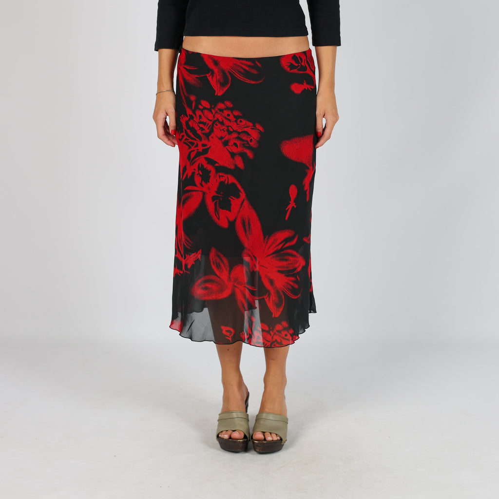 Black Y2K Made in Italy Woven Midi Skirt (S)