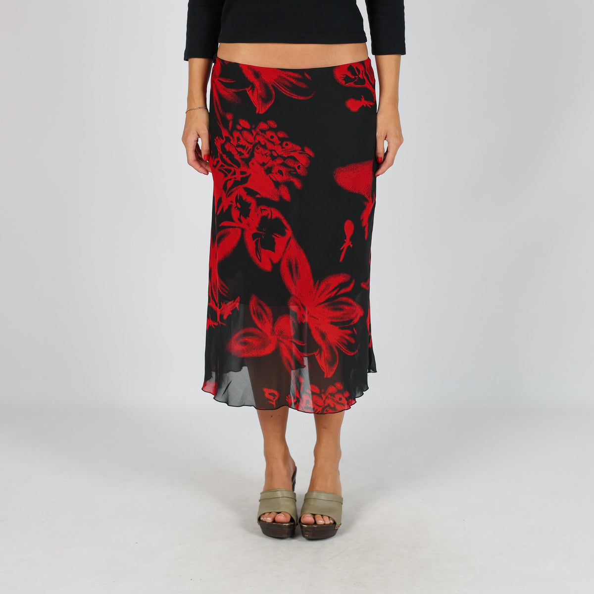 Black Y2K Made in Italy Woven Midi Skirt (S)