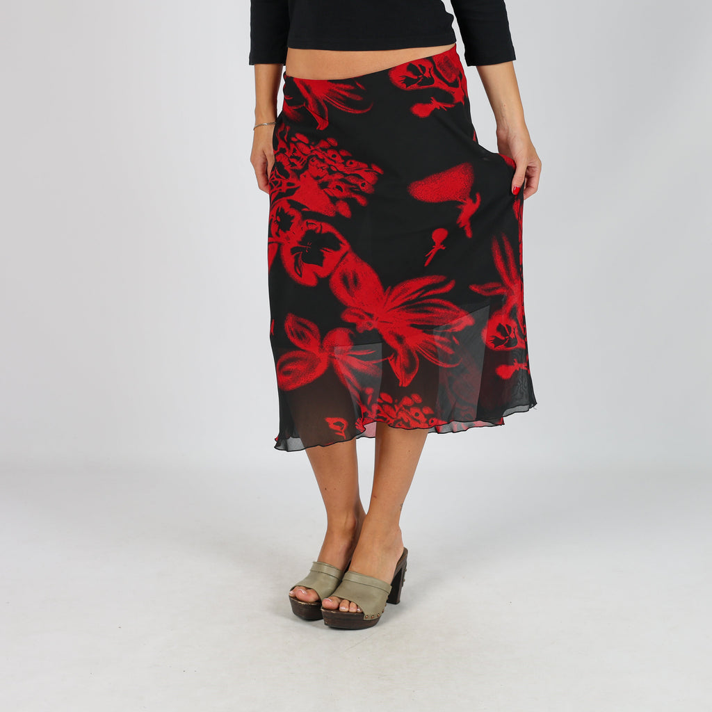 Black Y2K Made in Italy Woven Midi Skirt (S)