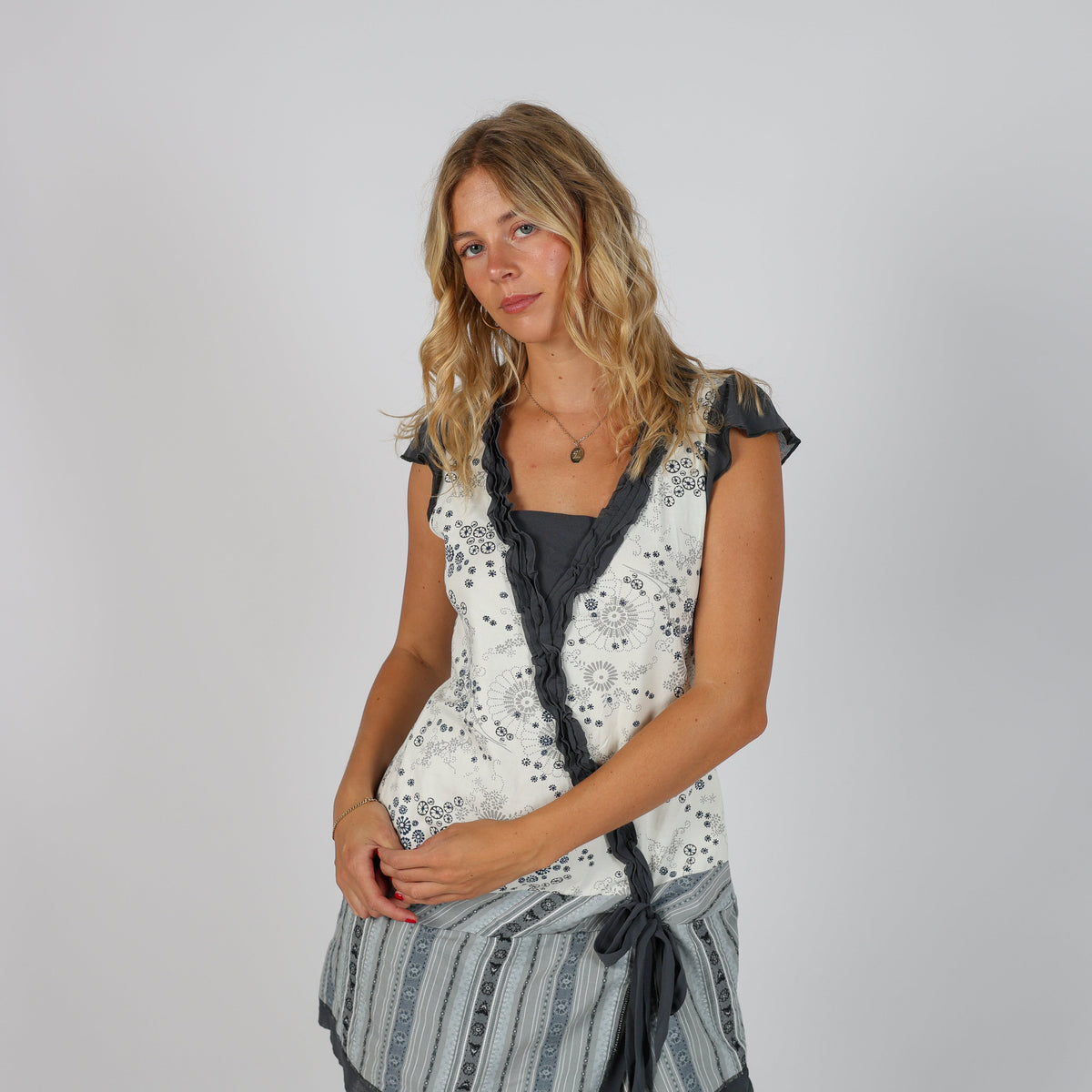 Ivory Y2K Promod Woven Mini Dress (M)
