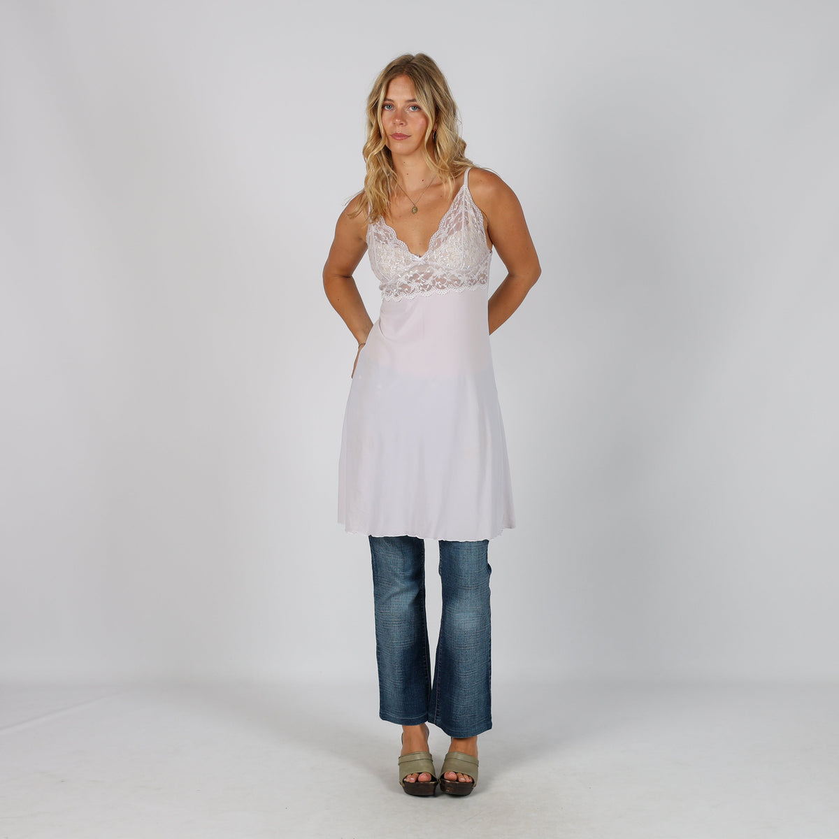 Ivory Y2K Slip Dress Semi Sheer (S)
