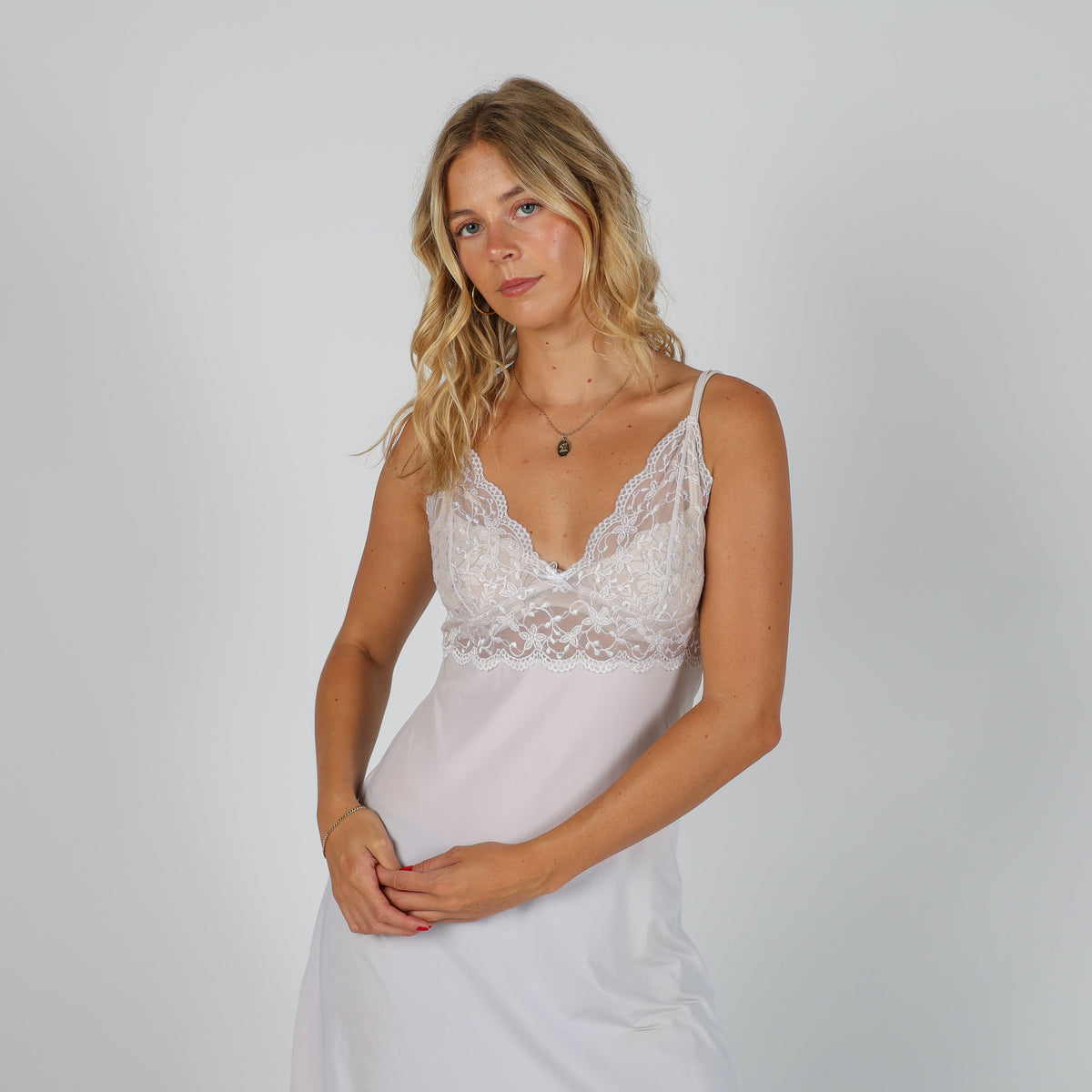 Ivory Y2K Slip Dress Semi Sheer (S)