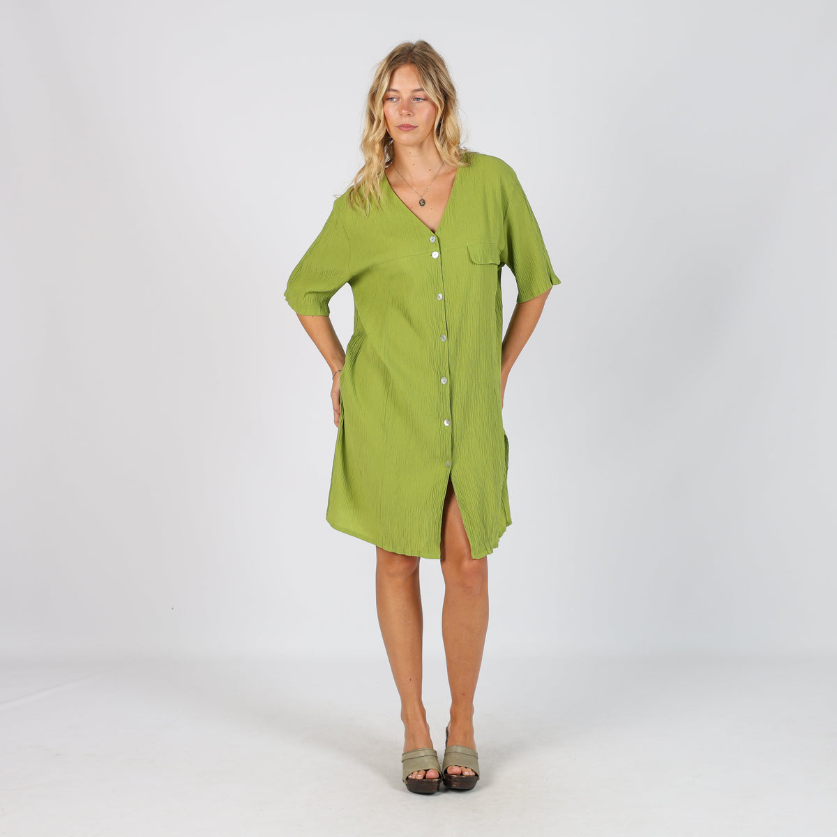 Light Green Y2K Woven Midi Dress (M)