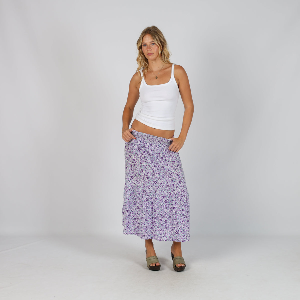 Lilac Purple Y2K Woven Midi Skirt (XS)