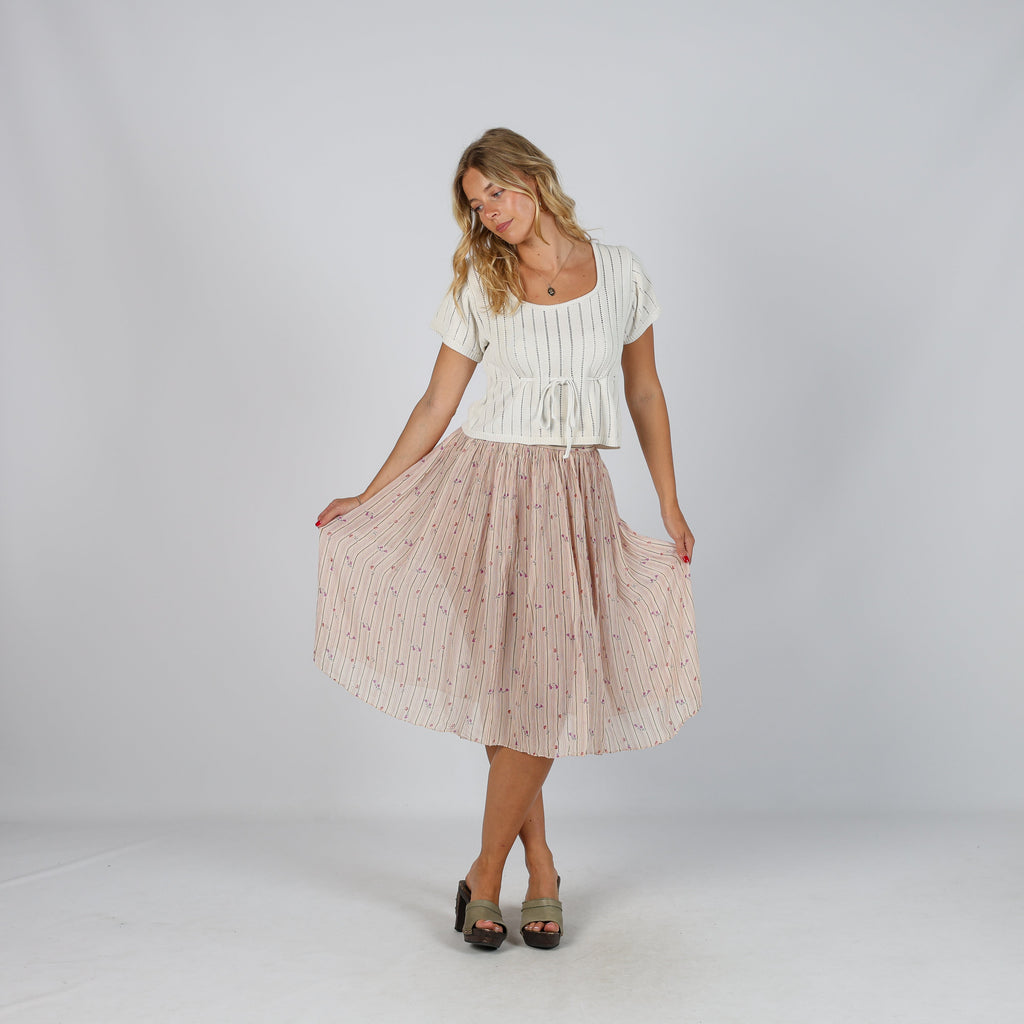 Baby Pink Y2K Made in Italy Woven Midi Skirt Semi Sheer (XS)