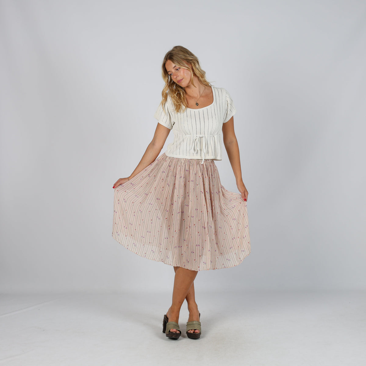 Baby Pink Y2K Made in Italy Woven Midi Skirt Semi Sheer (XS)