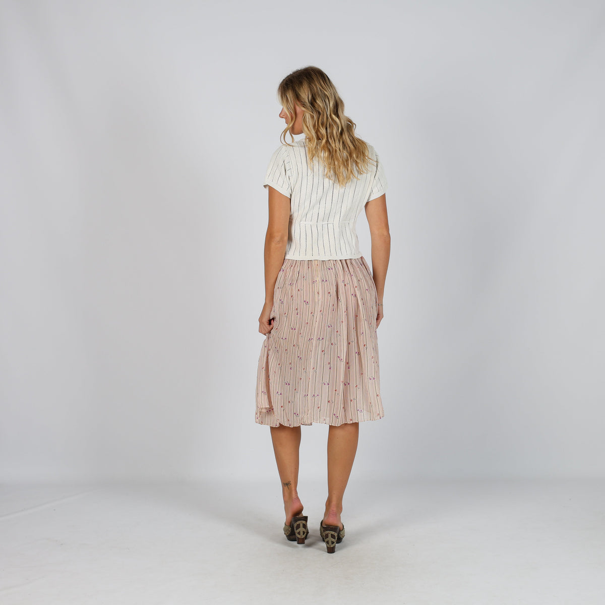 Baby Pink Y2K Made in Italy Woven Midi Skirt Semi Sheer (XS)